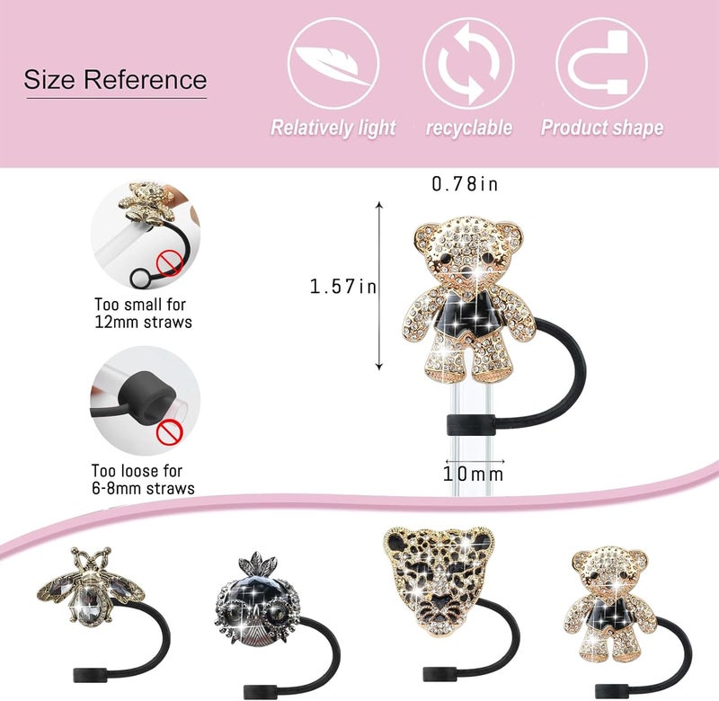 SEMATA 4PCS Black Straw Cover Cap for Stanley Cup Accessories,Bling Crystals Straw Toppers for Stanley Tumbler 40&30 oz,Rhinestone Reusable Straws Tips Protectors Compatible with 10mm Straws - Image 2